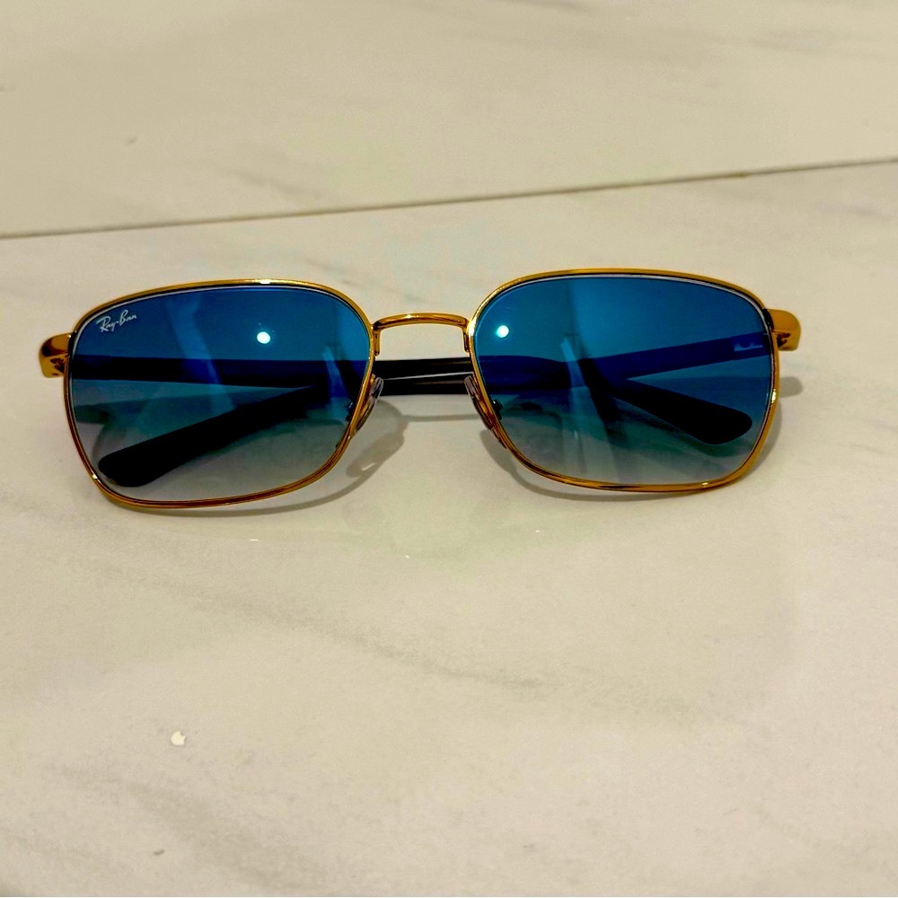 Ray-Ban Polished Rose Gold Frame with Blue Lenses RB3706